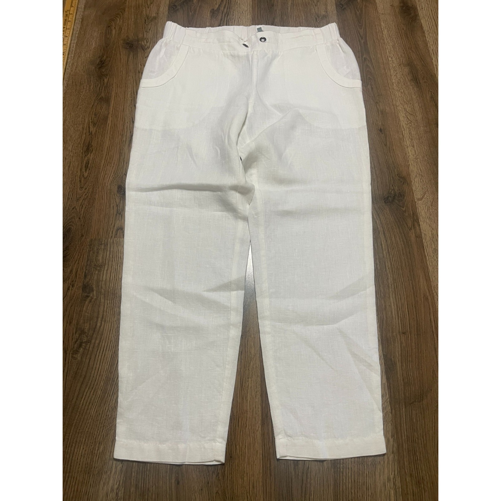 Athleta Pants, Women's Size 8, White, 100% Linen, Straight Leg, Lightwash